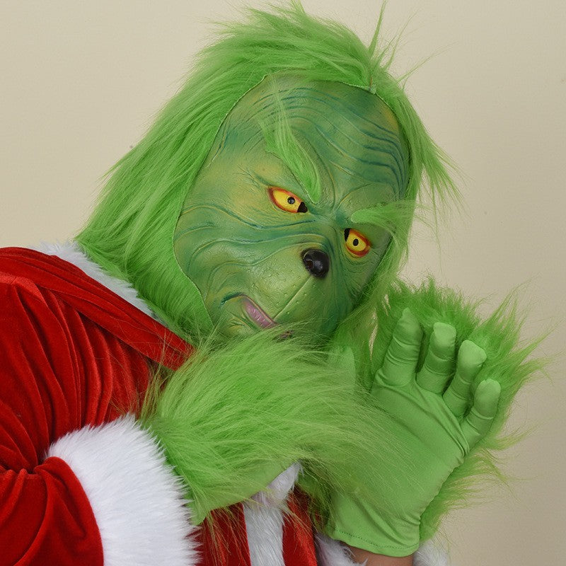 Grinch Costume Mask & Gloves Funny Christmas Disguise