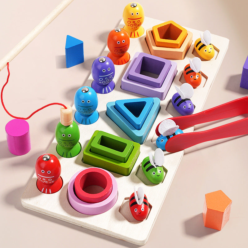 Wooden Montessori Toy for Shape Matching & Fine Motor