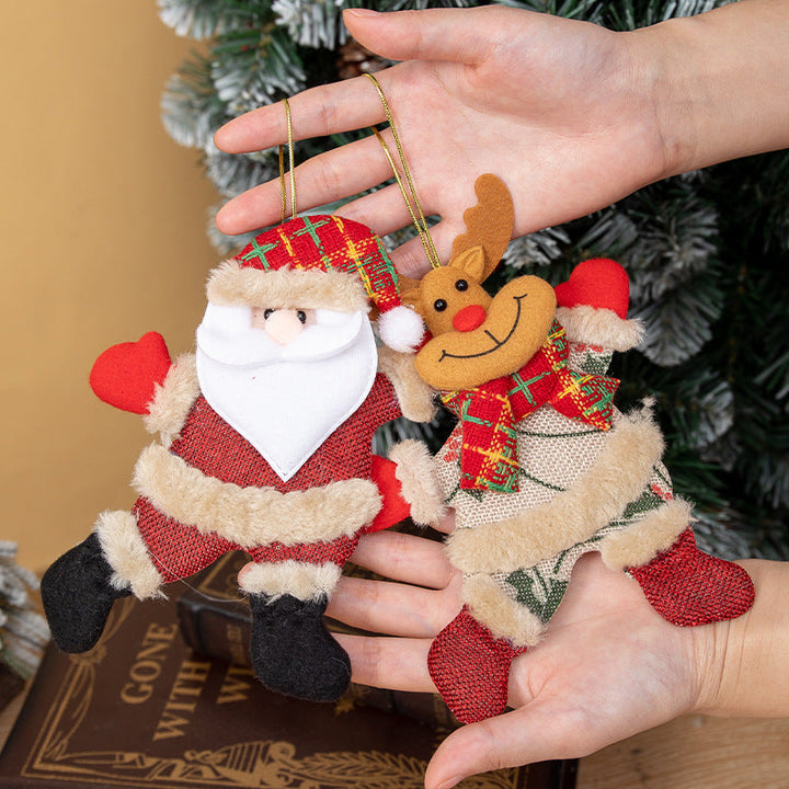 Plush Christmas Tree Ornaments Santa and Reindeer Pair