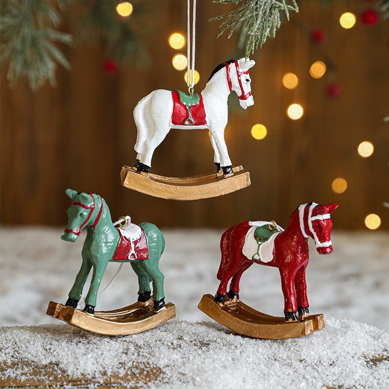 Christmas Tree Ornaments: Vintage Rocking Horse Trio
