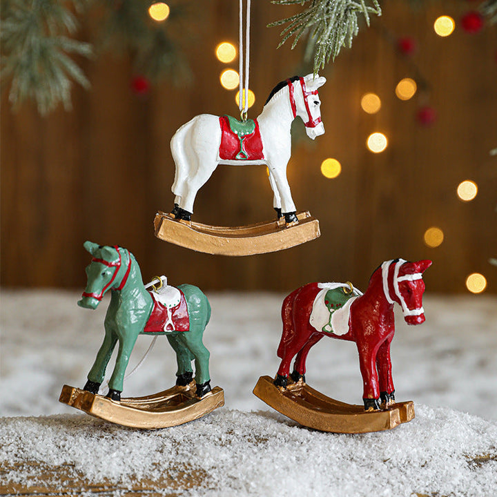 Christmas Tree Ornaments: Vintage Rocking Horse Trio