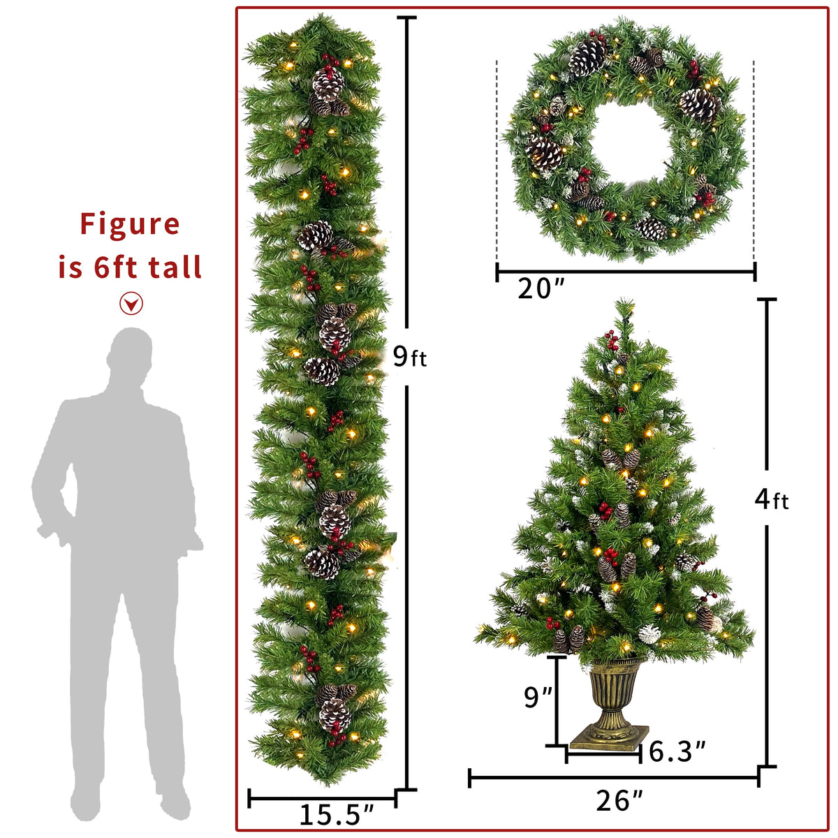 Lit Christmas Entrance Tree Set with Wreath and Garland