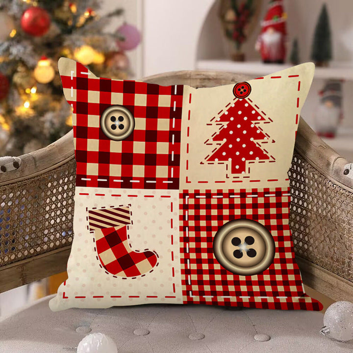 Christmas Pillow Cover - Rustic Patchwork Holiday Decor