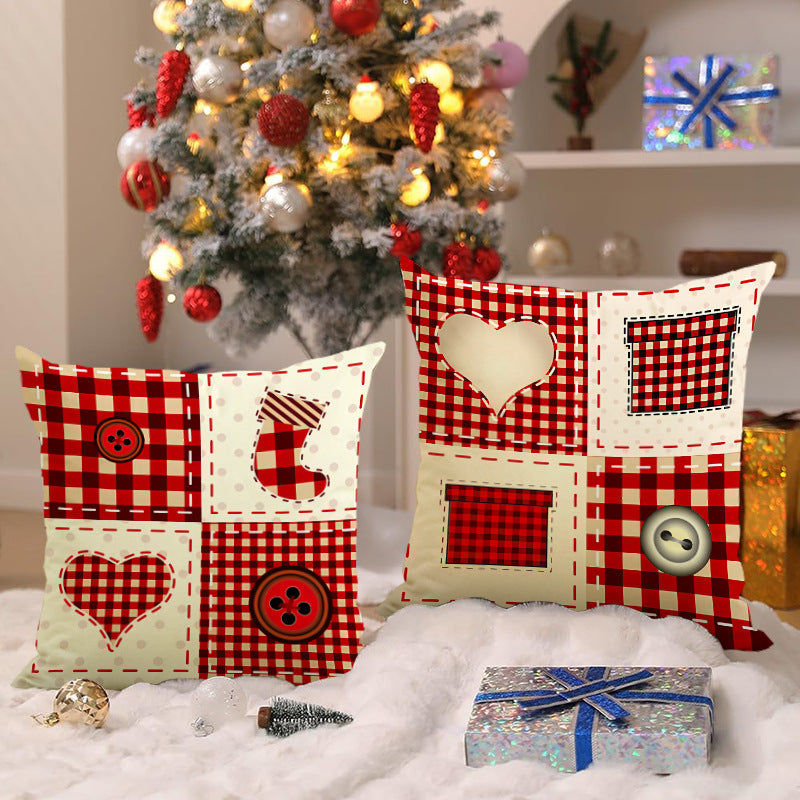 Christmas Pillow Cover - Rustic Patchwork Holiday Decor