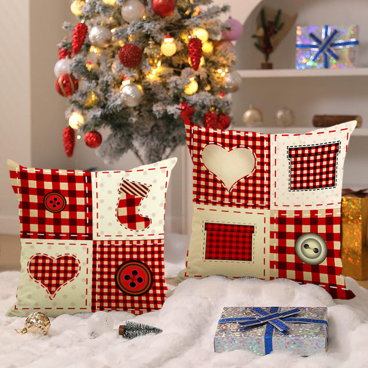 Christmas Pillow Cover - Rustic Patchwork Holiday Decor