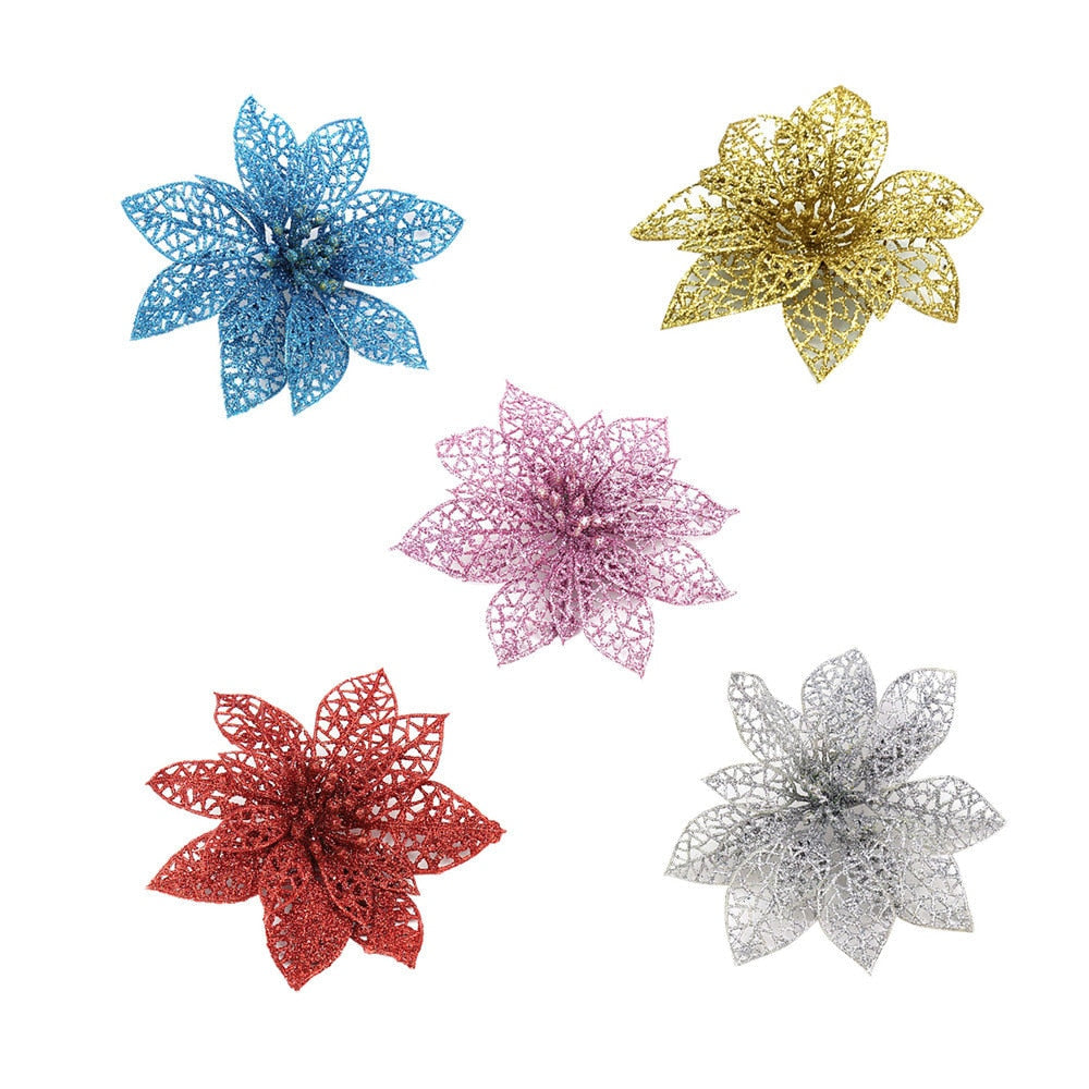 Sparkling Poinsettia Christmas Tree Ornaments Collection