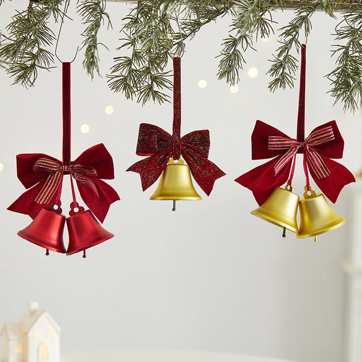 Christmas Tree Bell Bow Ornaments | Red & Gold Decor