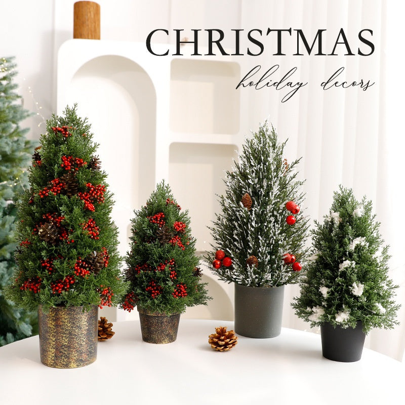 Christmas Tree Pot Decor with Red Berries for Tables