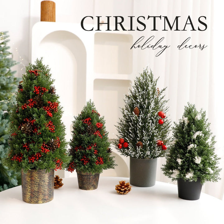 Christmas Tree Pot Decor with Red Berries for Tables