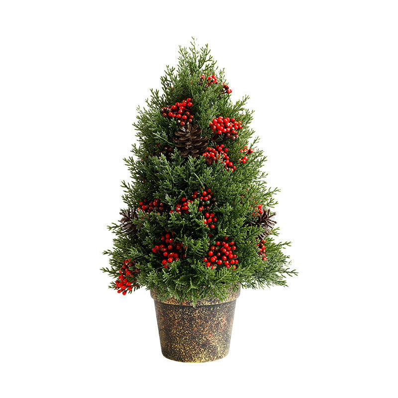 Christmas Tree Pot Decor with Red Berries for Tables