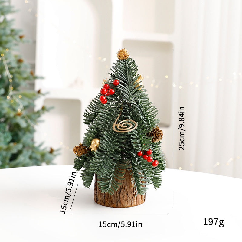 Christmas Tree Pot Decor with Red Berries for Tables