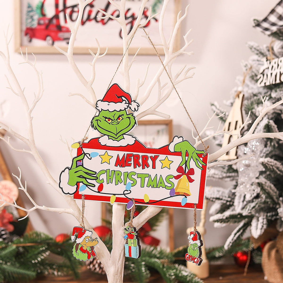 Grinch Christmas Hanging Sign for Tree, Door and Wall