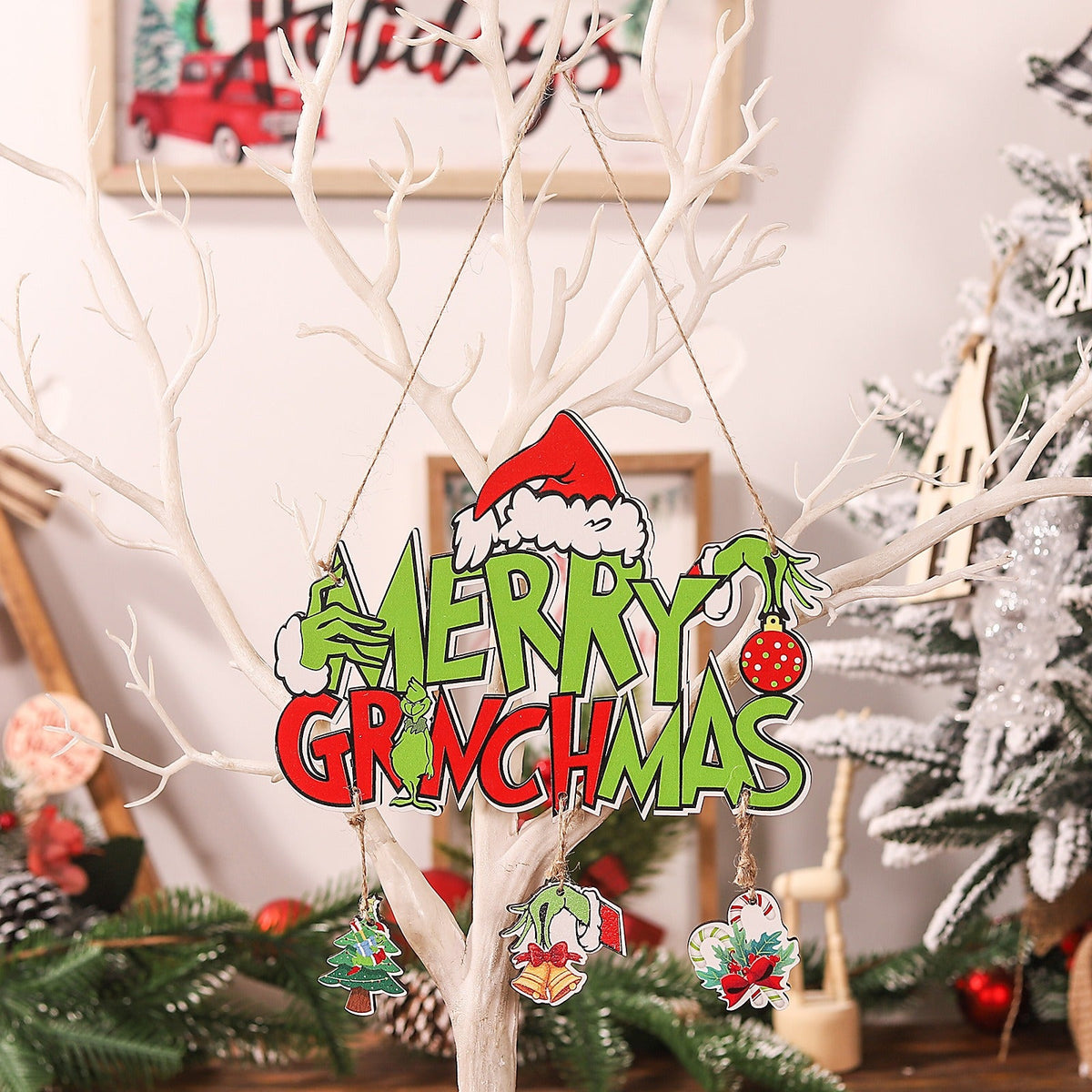 Grinch Christmas Hanging Sign for Tree, Door and Wall