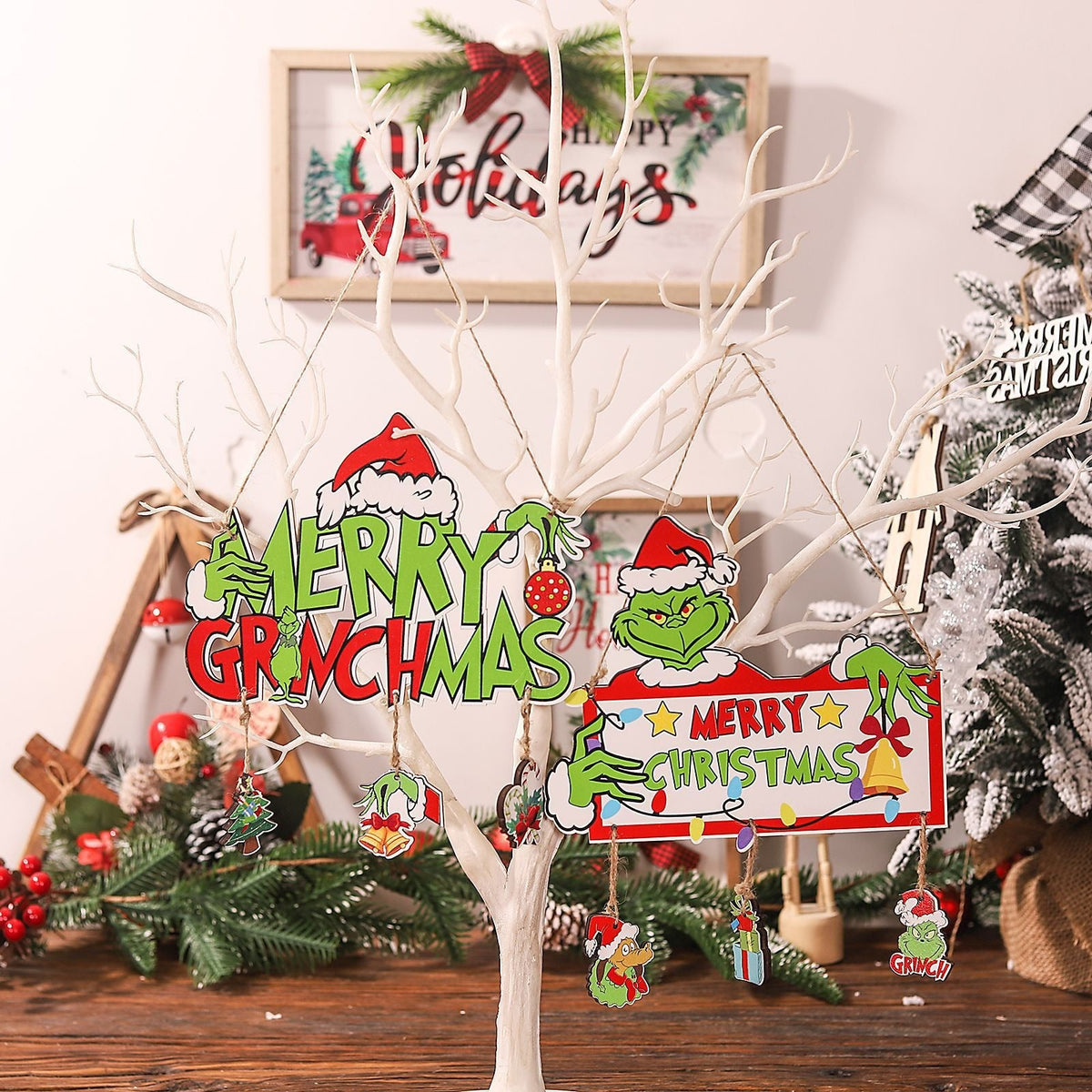 Grinch Christmas Hanging Sign for Tree, Door and Wall