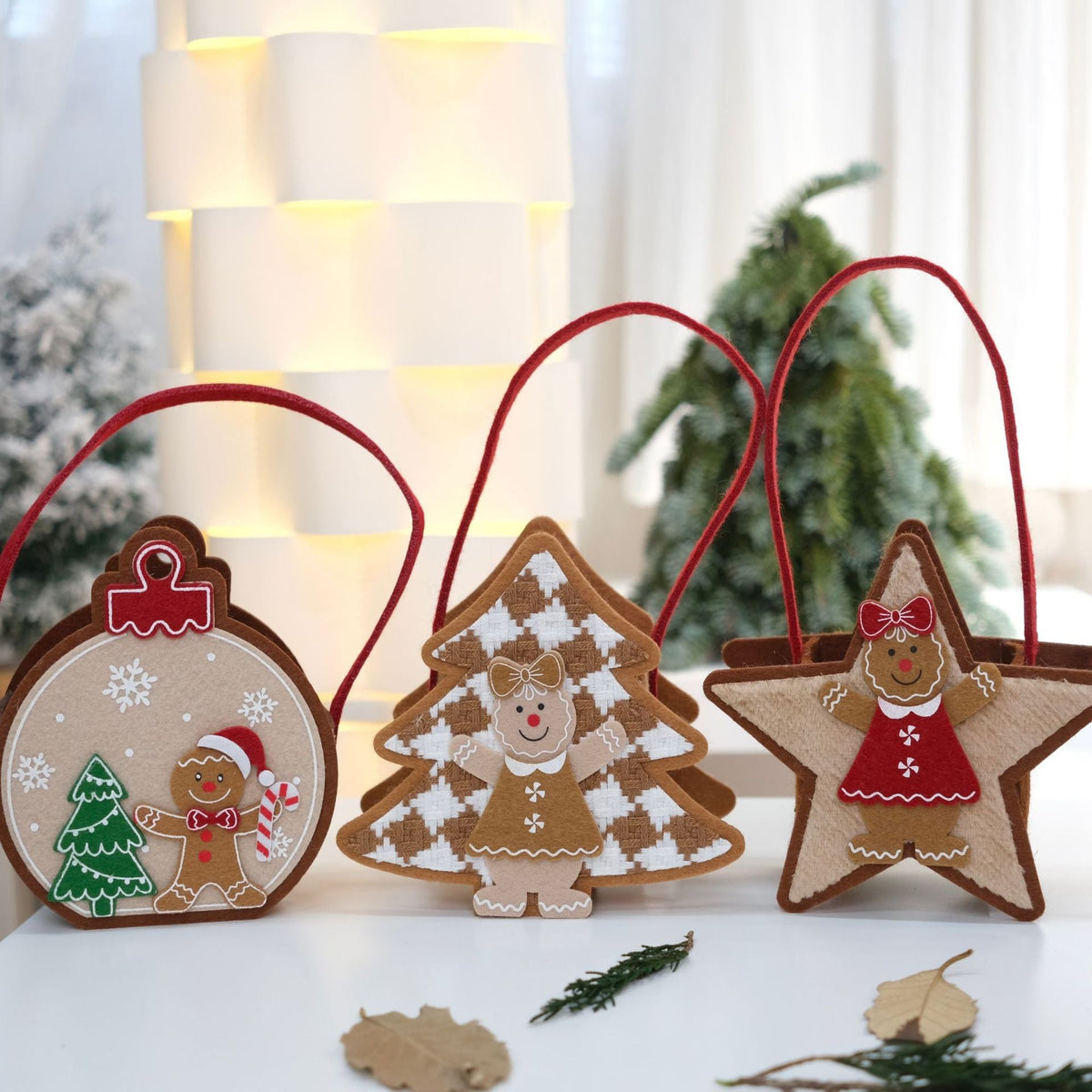 Felt Christmas Gift Bags Set of 3, Reusable Decor