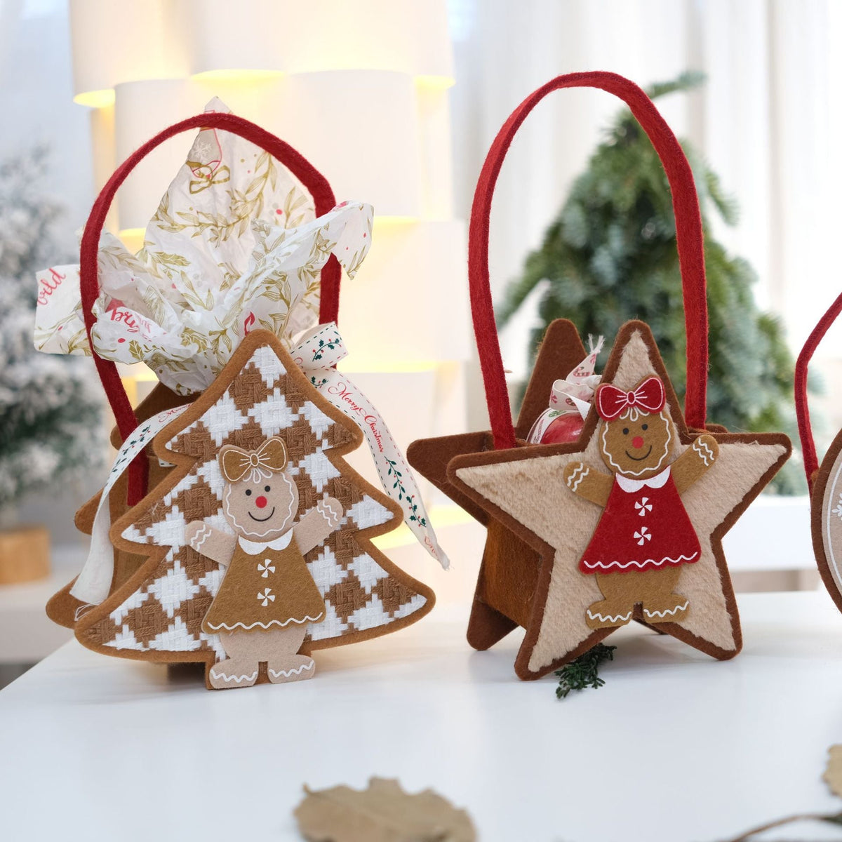 Felt Christmas Gift Bags Set of 3, Reusable Decor