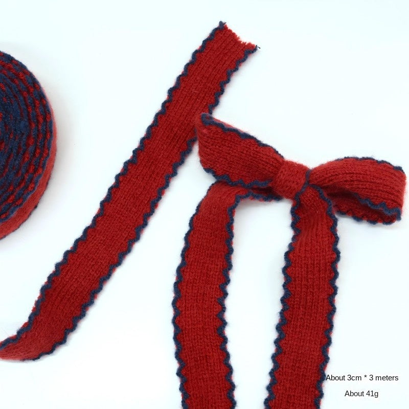 Knitted Christmas Bow Ribbon with Wavy Edge Trim
