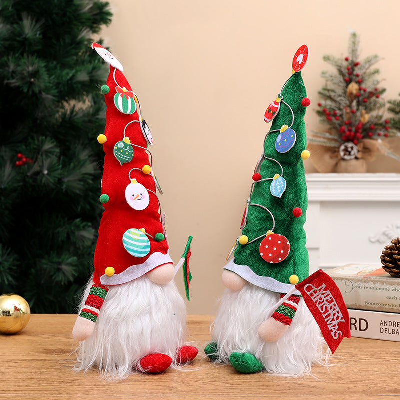 Christmas Tree Gnome Hat Decoration With Light-Up Beard