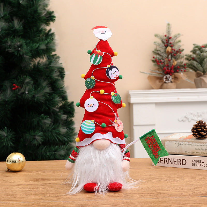 Christmas Tree Gnome Hat Decoration With Light-Up Beard