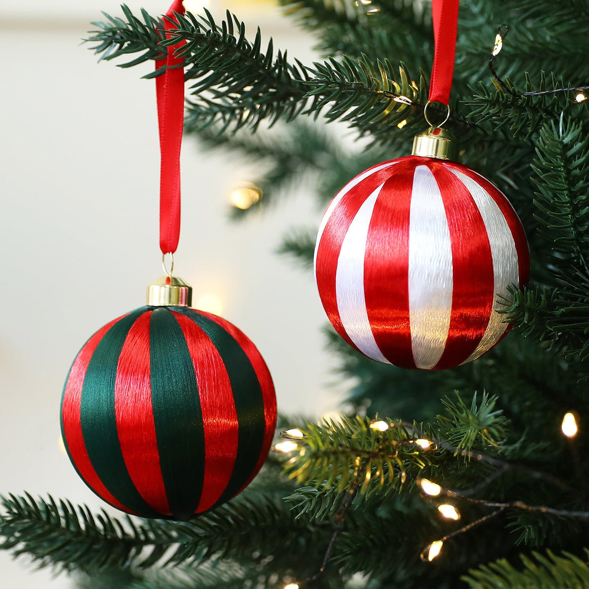 Christmas Tree Ornaments 8cm | Coordinated Striped Decor