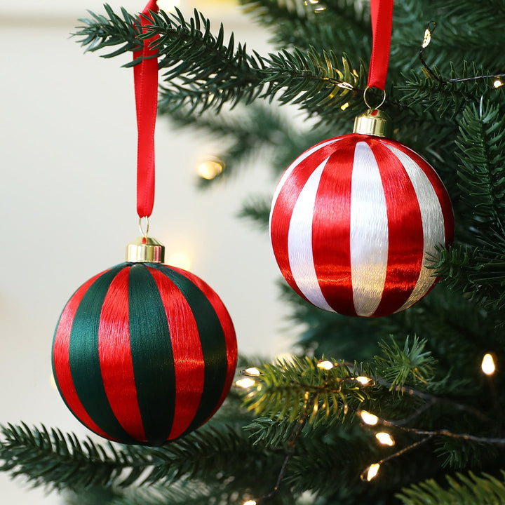 Christmas Tree Ornaments 8cm | Coordinated Striped Decor