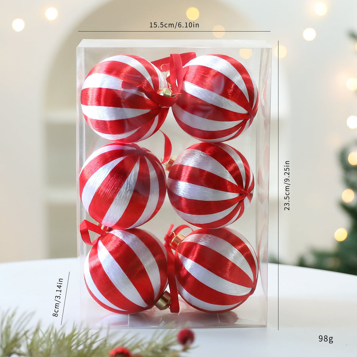 Christmas Tree Ornaments 8cm | Coordinated Striped Decor
