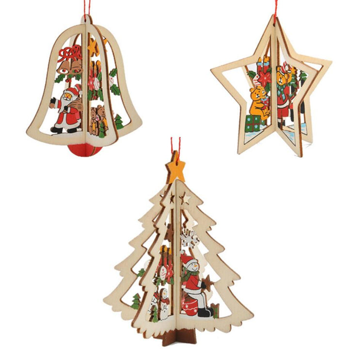 3D Christmas Tree Ornaments Wooden Holiday Decor Set