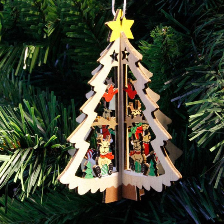3D Christmas Tree Ornaments Wooden Holiday Decor Set