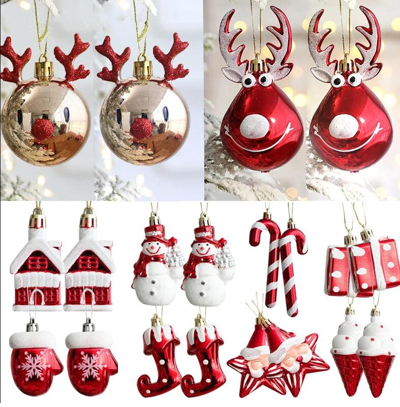 Christmas Tree Ornaments Red Gold White 10-Piece Set