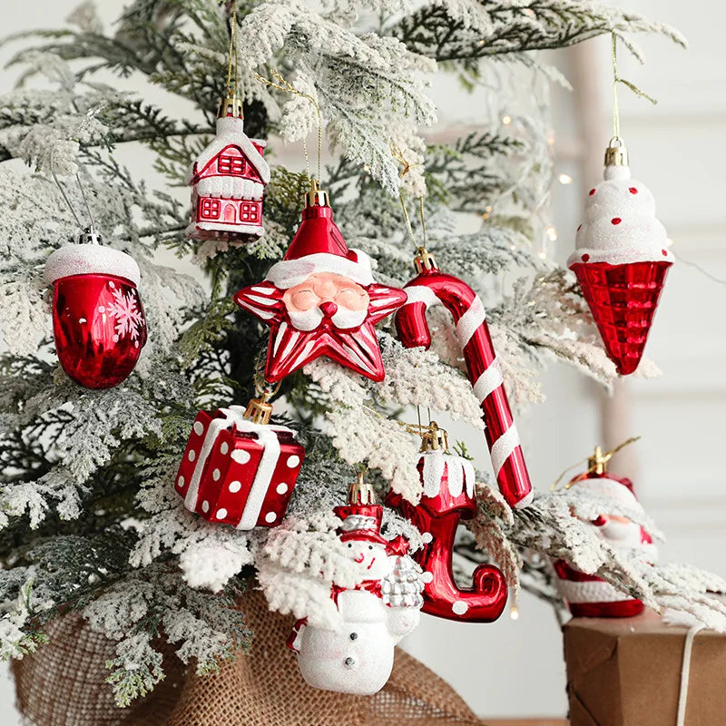 Christmas Tree Ornaments Red Gold White 10-Piece Set