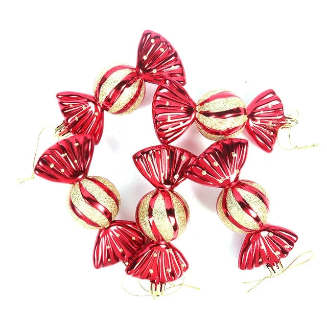 Christmas Tree Ornaments Red Gold White 10-Piece Set