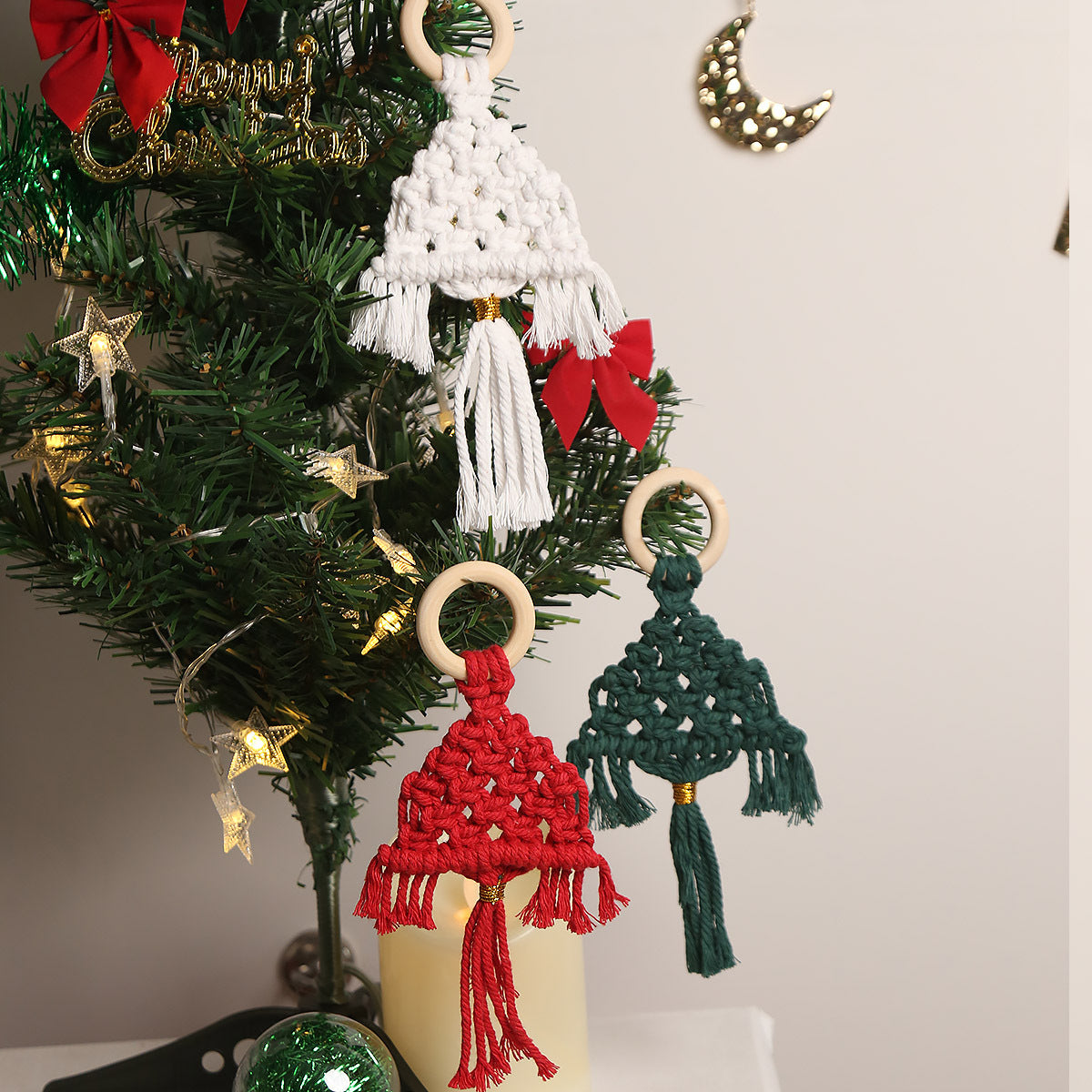 Macramé Christmas Tree Ornaments for Cozy Holiday Decor