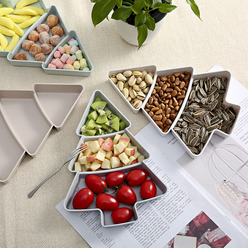 Christmas Tree Snack Tray with Divided Compartments