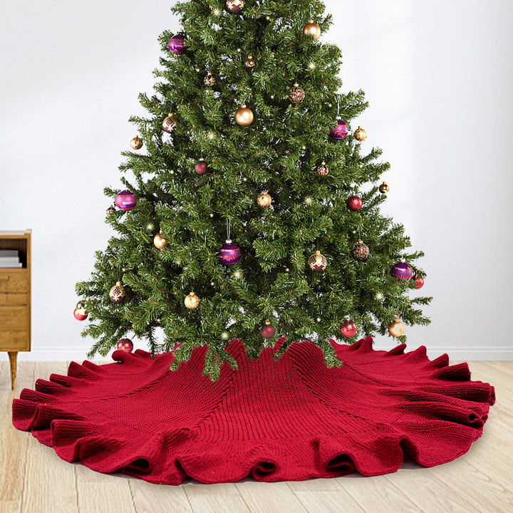 Christmas Tree Skirt With Festive Ruffled Red Edge