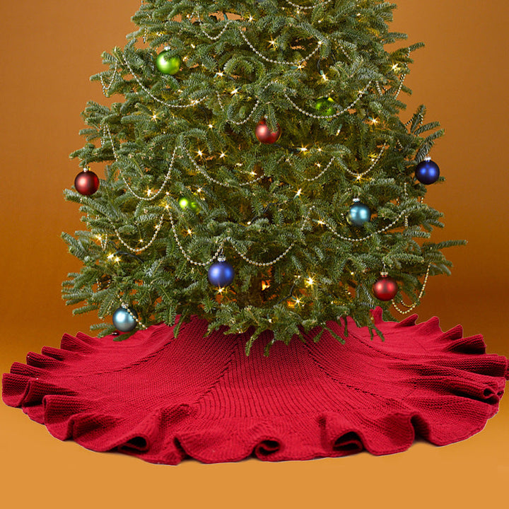 Christmas Tree Skirt With Festive Ruffled Red Edge