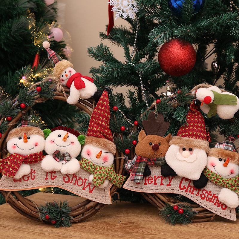 Christmas Vine Wreath with Plush Snowman & Reindeer