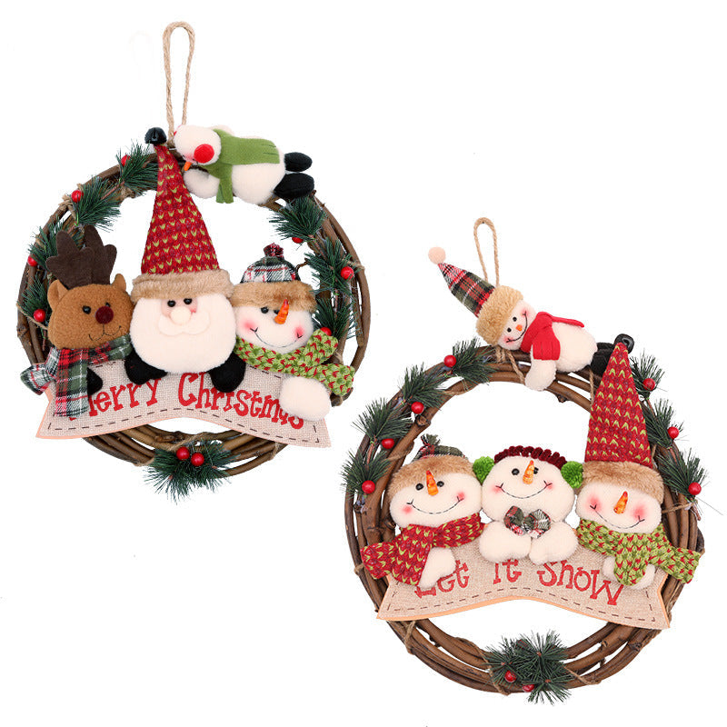 Christmas Vine Wreath with Plush Snowman & Reindeer