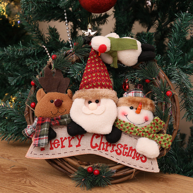 Christmas Vine Wreath with Plush Snowman & Reindeer