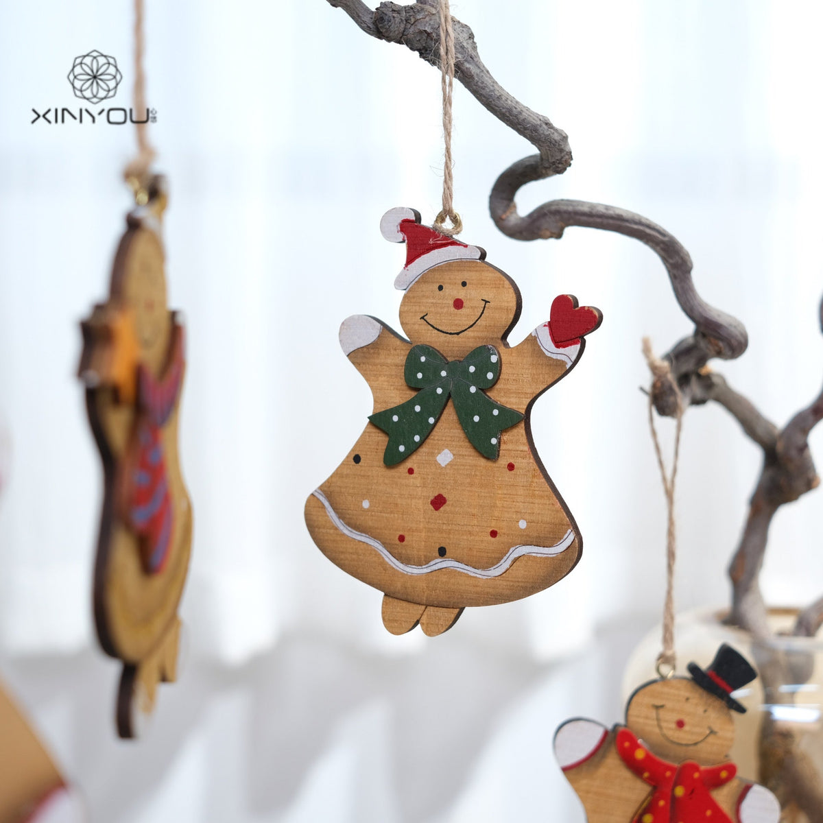 Wooden Christmas Ornaments for Vintage Tree Charm