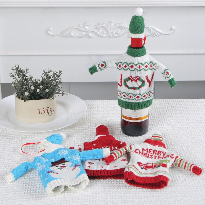 Christmas Wine Bottle Sweater Set for Festive Tables