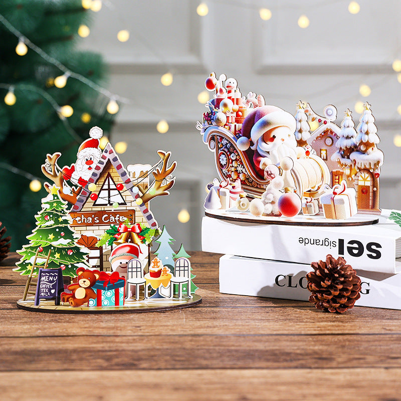 Christmas Wooden Puzzle House Decor for Festive Desks