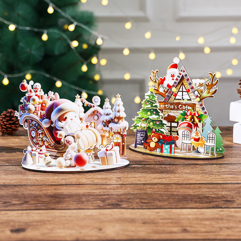 Christmas Wooden Puzzle House Decor for Festive Desks