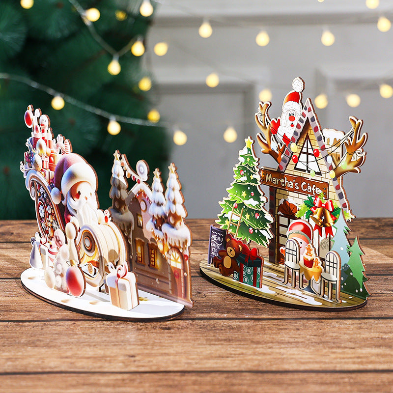 Christmas Wooden Puzzle House Decor for Festive Desks