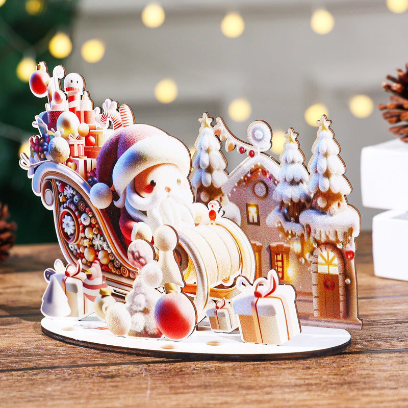 Christmas Wooden Puzzle House Decor for Festive Desks