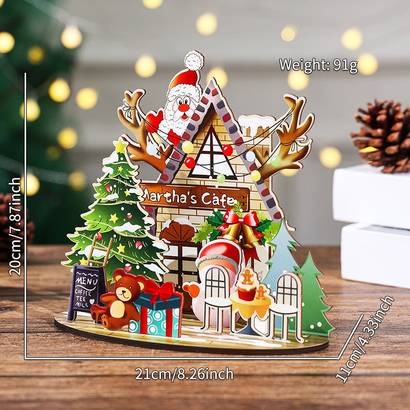 Christmas Wooden Puzzle House Decor for Festive Desks