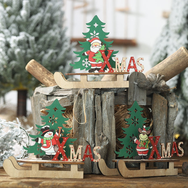 Wooden Christmas Sleigh Ornaments for Tabletop Decor