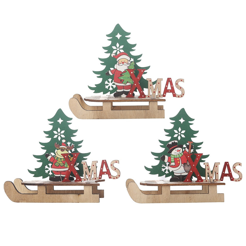 Wooden Christmas Sleigh Ornaments for Tabletop Decor