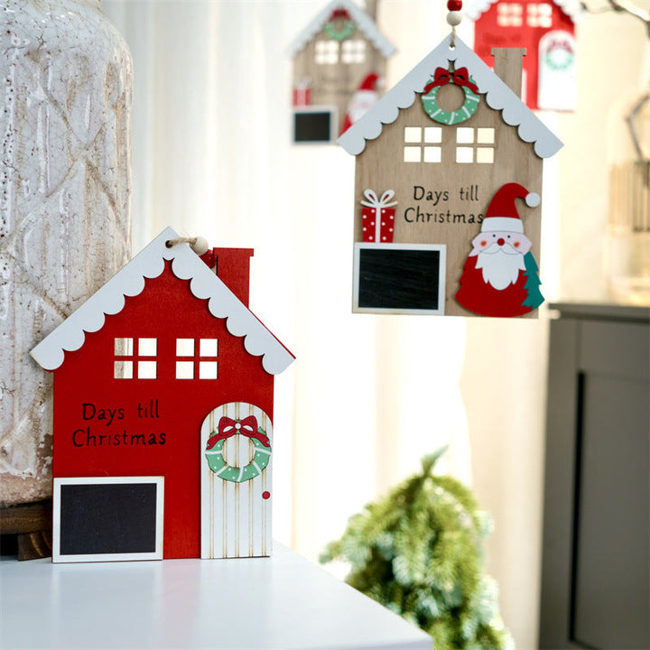 Wooden Christmas House Ornament With Countdown Chalkboard