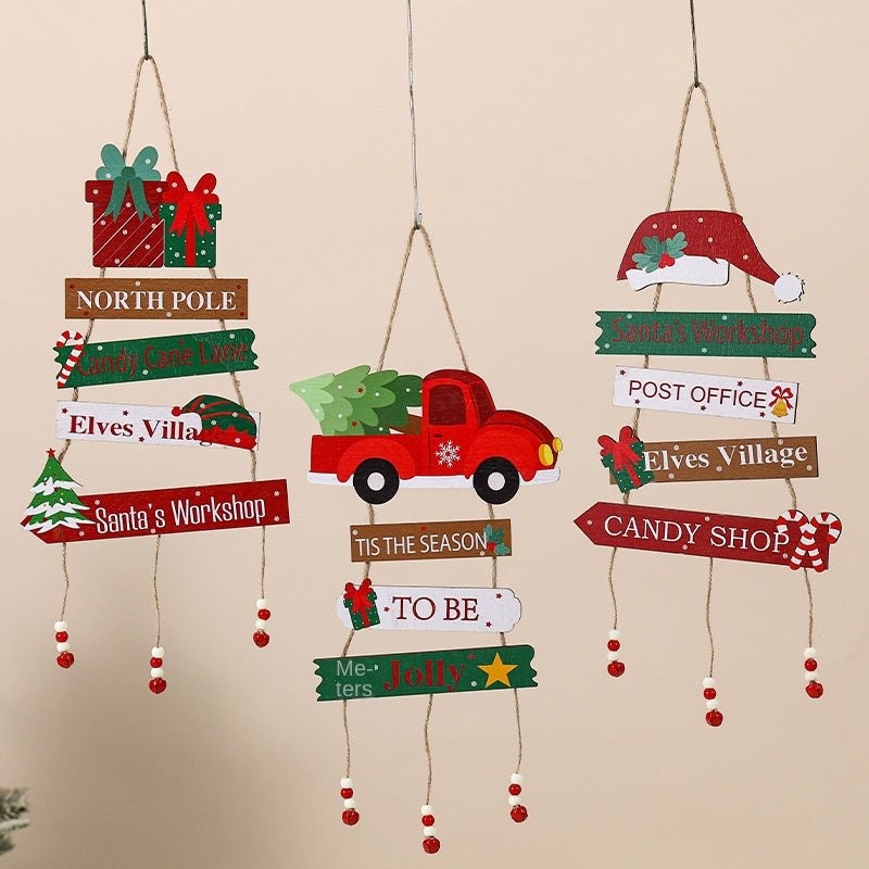 Wooden Christmas Hanging Sign - Rustic Holiday Wall Decor