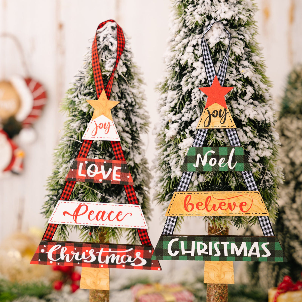 Christmas Tree Ornaments – Rustic Plaid Holiday Decor